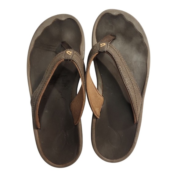 Olukai Women's Ohana Brown Thong Sandals Slip-On Comfort Size W8 — Used, Great C - Picture 2 of 12